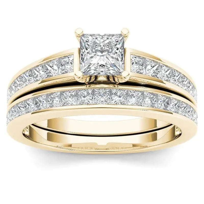 2Pcs / Set Wedding Engagement Ring Set Shiny Women'S Diamond Wedding Ring Annive