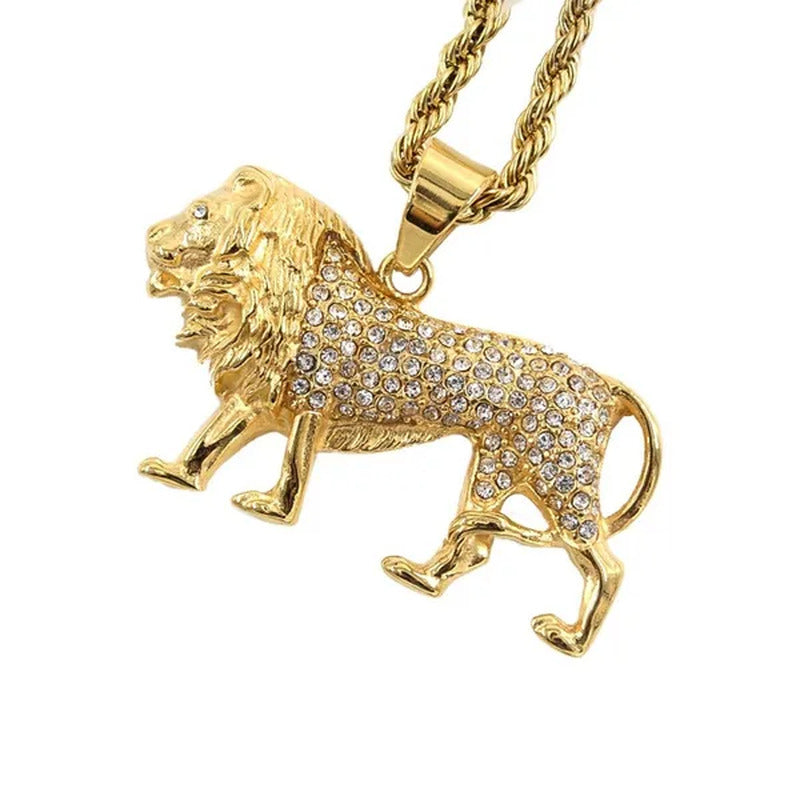 Fashion 316L Stainless Steel with Diamond Gold Lion Necklace Hip Hop Jewelry Pen