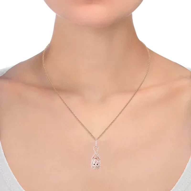 Pear Cut Morganite and Diamond Pendant in 14K Rose Gold