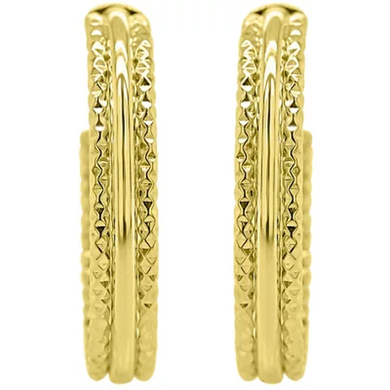 14K Gold Italian Textured Hoop Earrings