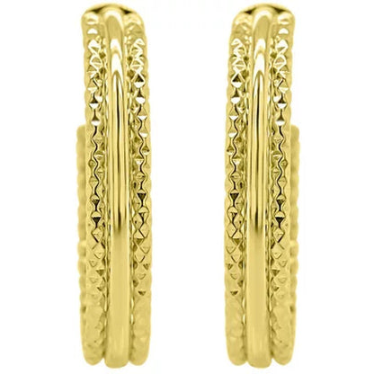 14K Gold Italian Textured Hoop Earrings
