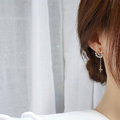 14K Gold Plated Hook Earrings Star Moon Diamond Earrings Women Fashion Trend Zir