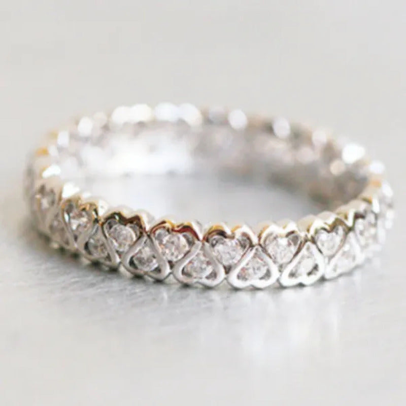 925 Sterling Silver White /Rose Color with CZ Diamond Heart Eternity Ring