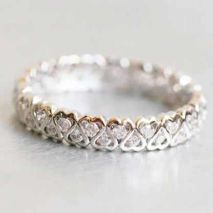 925 Sterling Silver White /Rose Color with CZ Diamond Heart Eternity Ring