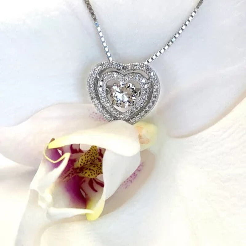 Sterling Silver Dancing White Topaz Heart Pendant with Diamonds