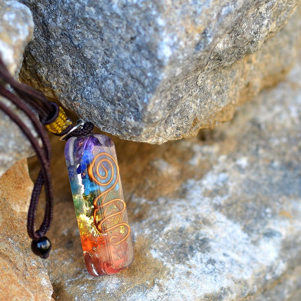 Orgone Chakra Healing Pendant with Adjustable Cord – 7 Chakra Stones Necklace fo