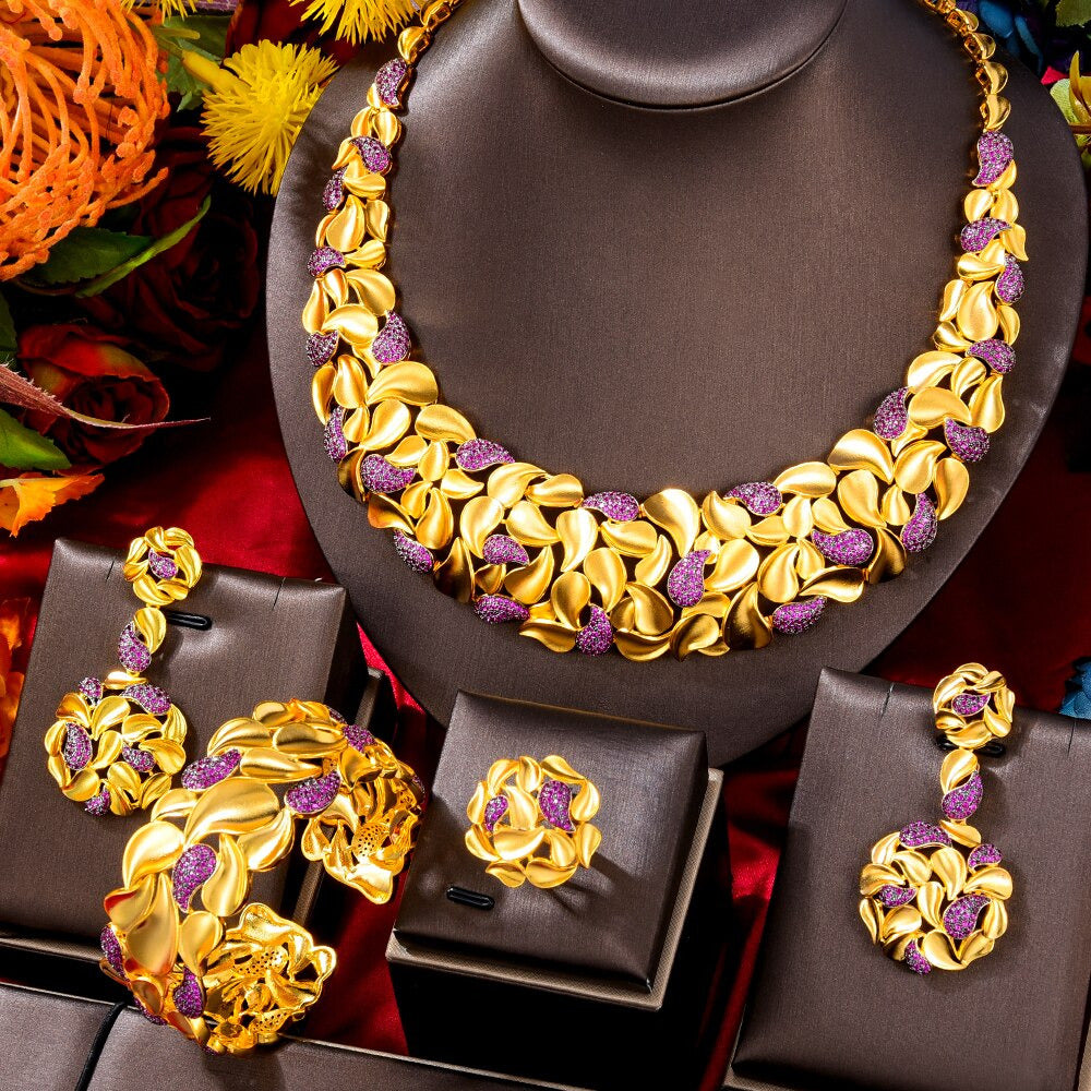 Famous Brand Trendy Luxury African 4 Jewelry Sets for Women Wedding Party