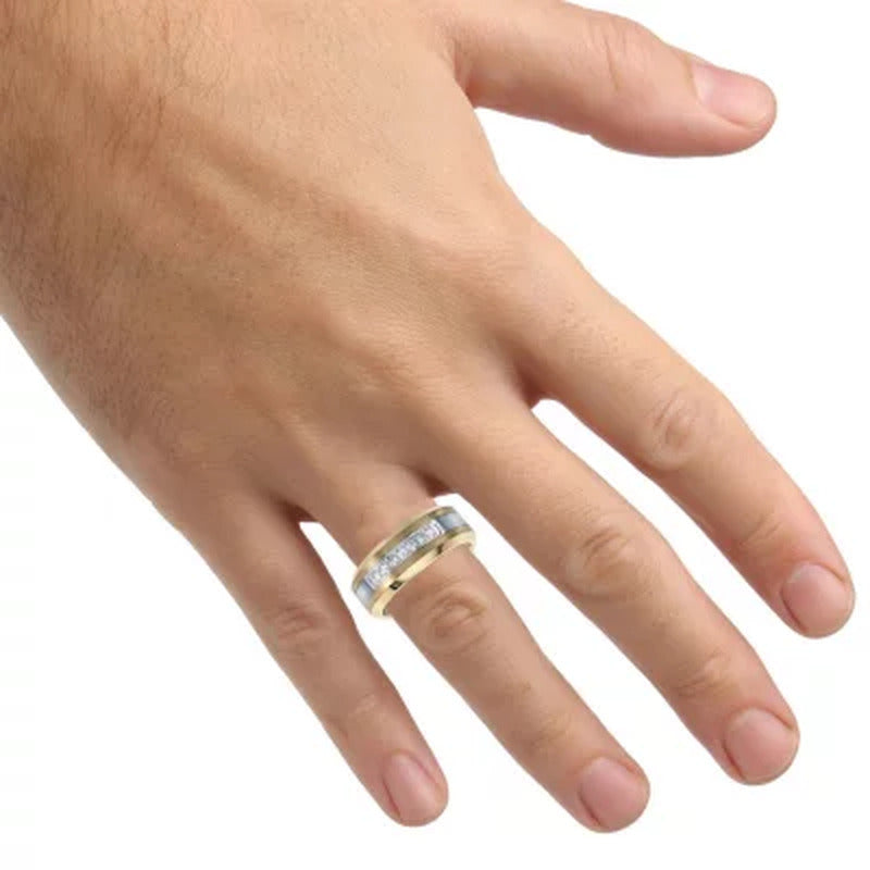 Men'S Yellow Tungsten Carbide Diamond Wedding Band 0.20 CT. T.W.