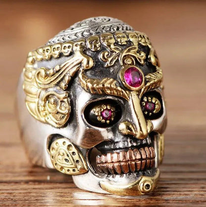 Stainless Steel Top Quality Ruby Gold Color Biker Skull Ring Jewelry