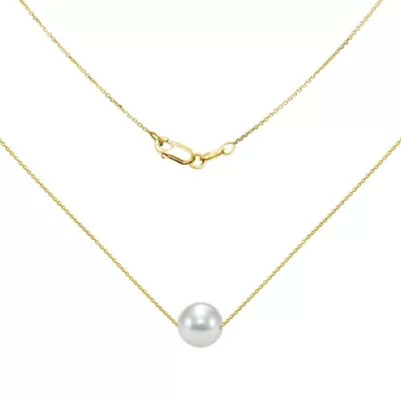 8-9MM Akoya Pearl 18" Swivel Pendant in 14K Yellow Gold