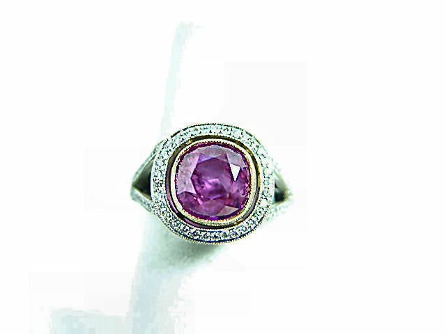 RUBY CUSHION SHAPE 8.90X 8.78X 5.48MM DIAMOND RING