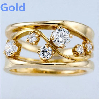 Dazzling European and American Fashion Women'S 14K Solid Gold 6 Sparkling Diamon