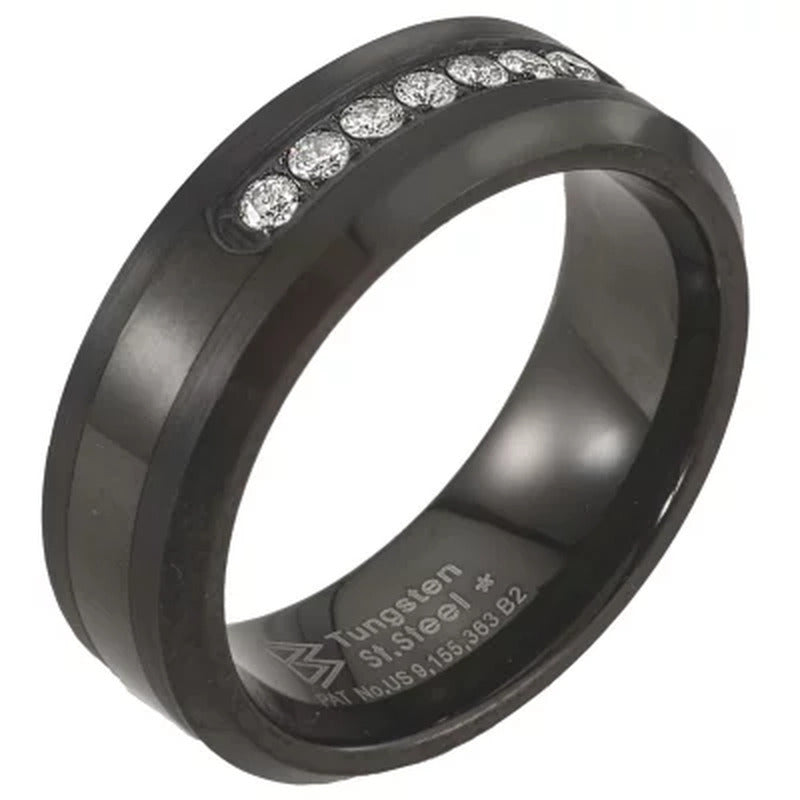 Black Tungsten Carbide 1/5 CT. T.W. Diamond Mens Wedding Band