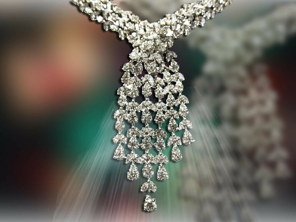 DIAMOND PEAR MARQUISE SHAPE NECKLACE 20 INCH LENGTH INCLUDING DROP 16 INCH NECK