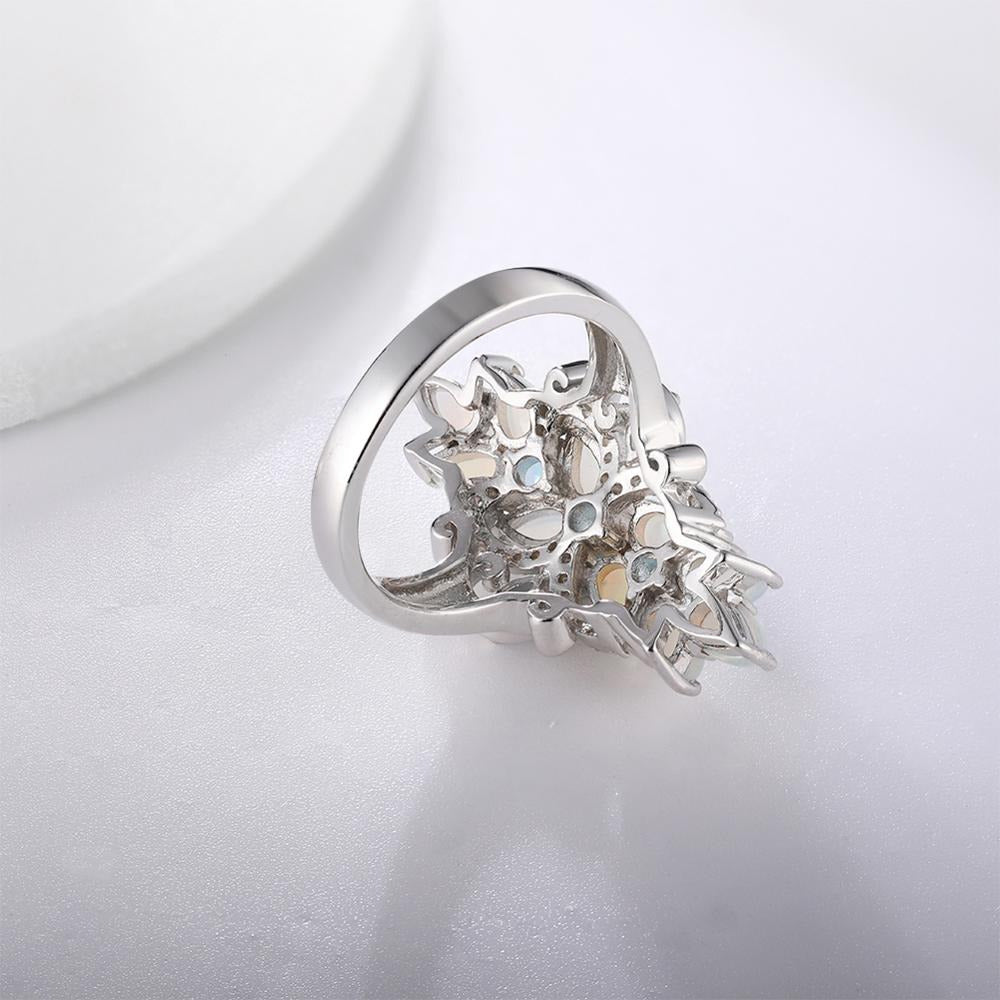 Original 925 Sterling Silver Rings for Women Natural Pear Opal Blue Topaz Gem