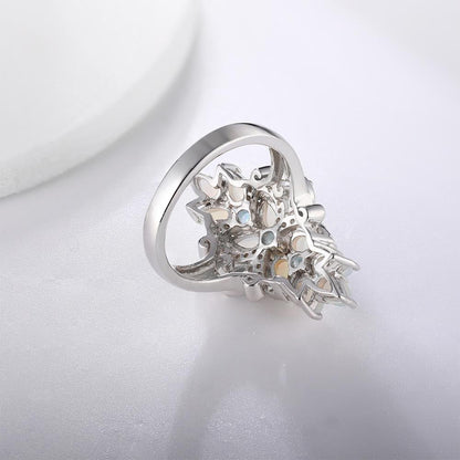 Original 925 Sterling Silver Rings for Women Natural Pear Opal Blue Topaz Gem