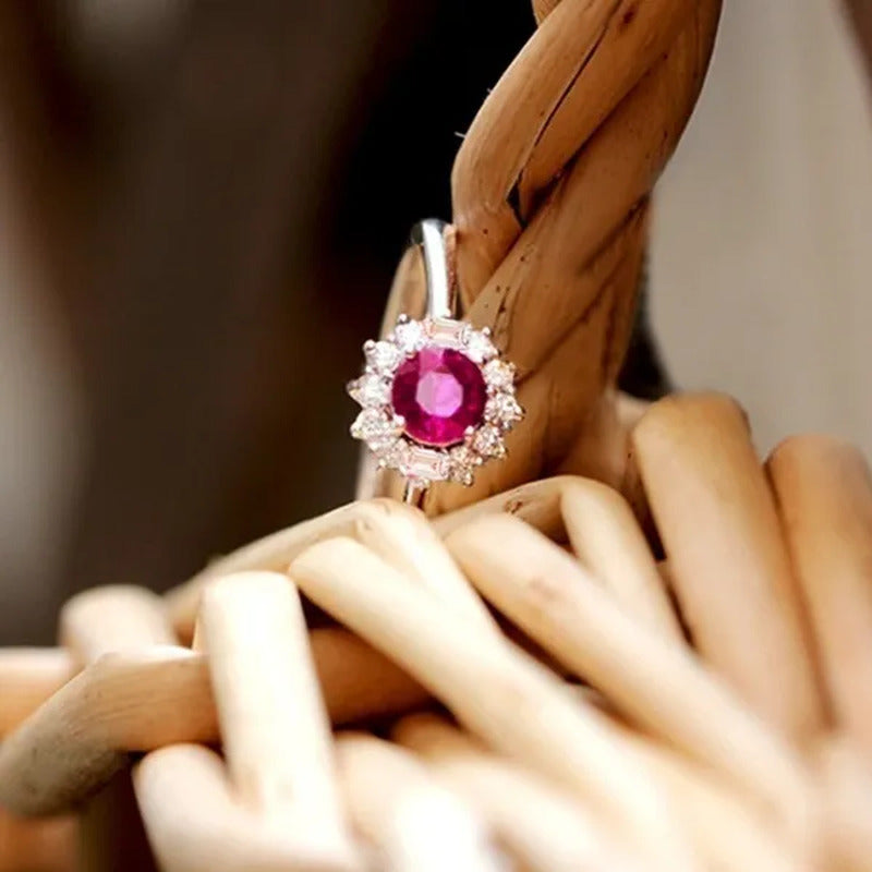 New Women Fashion Noble Ruby Ring Gold-Plated Jewelry Engagement Ring