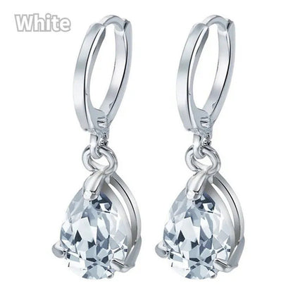 Women Silver Pink Sapphire Diamond Stud Earrings Water Drop Pendant Earrings Bri