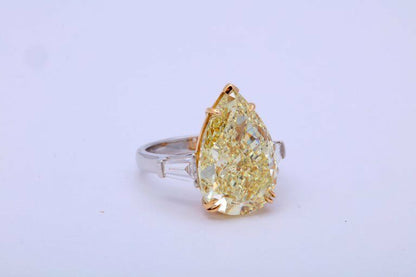 10 Carat Fancy Yellow Pear Shape Ring GIA Certified