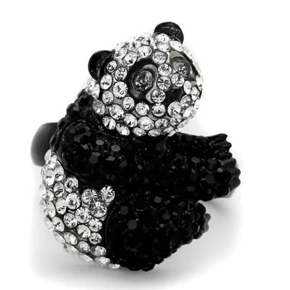 Women Two-Tone IP Black Stainless Steel Ring with Top Grade Crystal in Black Dia