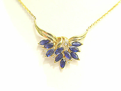 MARQUISE SAPPHIRE AND DIAMOND PENDANT INCLUDED 16 INCH CHAIN