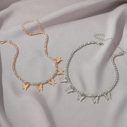 YUNSEABUY Little Butterfly Pendant Full Diamond Choker Necklace for Women Girls