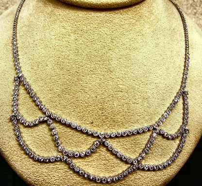 5.96 CT DIAMOND HALF WAY SET FRONT SET NECKLACE ROUND DIAMOND WEB DESIGN 18 K