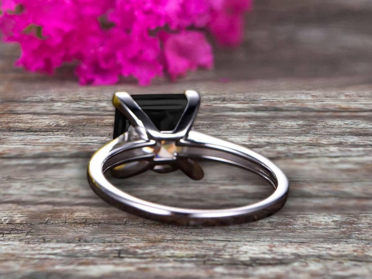 1.25 Carat Classic Princess Cut Black Diamond Moissanite Solitaire Engagement Ri
