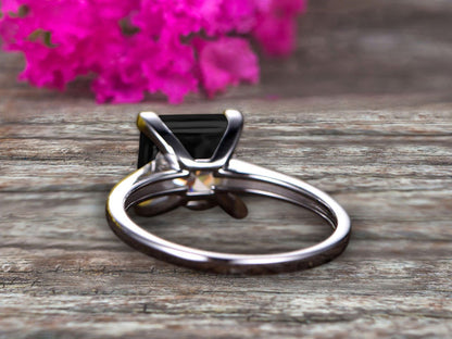 1.25 Carat Classic Princess Cut Black Diamond Moissanite Solitaire Engagement Ri