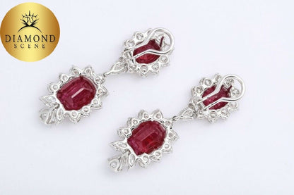 Ruby and Diamond Dangle Drop Earrings