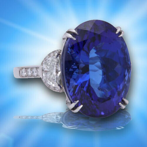 20 Carat Royal Blue Tanzanite and Diamond Ring
