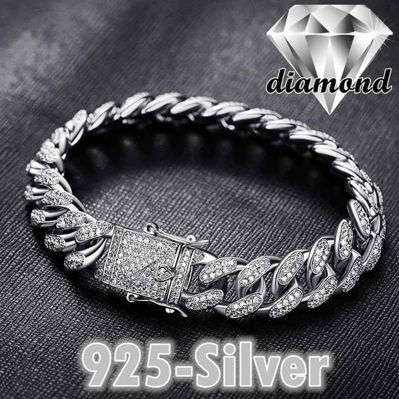 New 2018 Mens Womens Fashion Chain Hiphop Iced Out Curb Cuban Diamond 18K Gold /