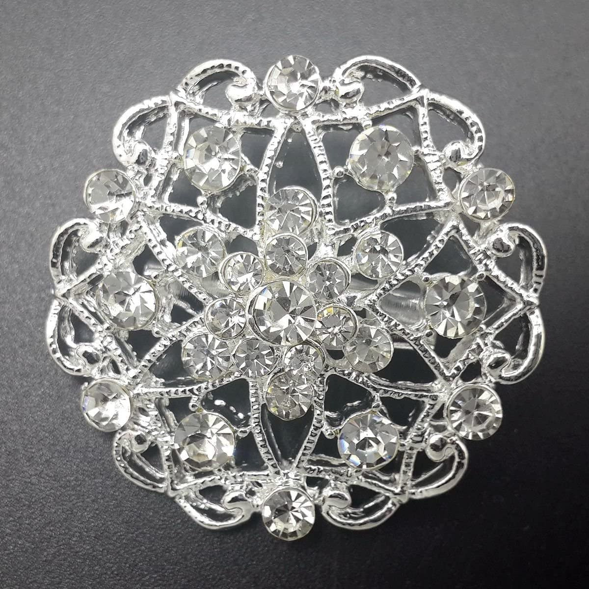 Lot 12Pc Clear Rhinestone Crystal Flower Brooches Pins DIY Wedding Bouquet Broac