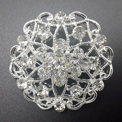 Lot 12Pc Clear Rhinestone Crystal Flower Brooches Pins DIY Wedding Bouquet Broac