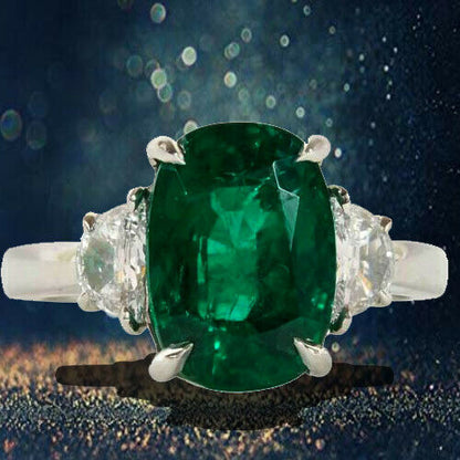 Fine 4.21 Carat GIA Cert Minor Oil Emerald Diamond Platinum Ring