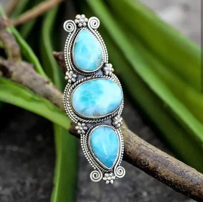 Vintage 925 Sterling Silver Ring Oval Cut Green Turquoise Jewelry Birthday Gift