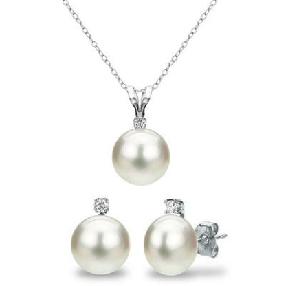 7-7.5MM Freshwater Pearl and Diamond Pendant and Ear Set