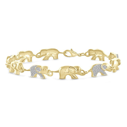 White Diamond Accent 14Kt Gold-Plated Elephant Bracelet, 7.50