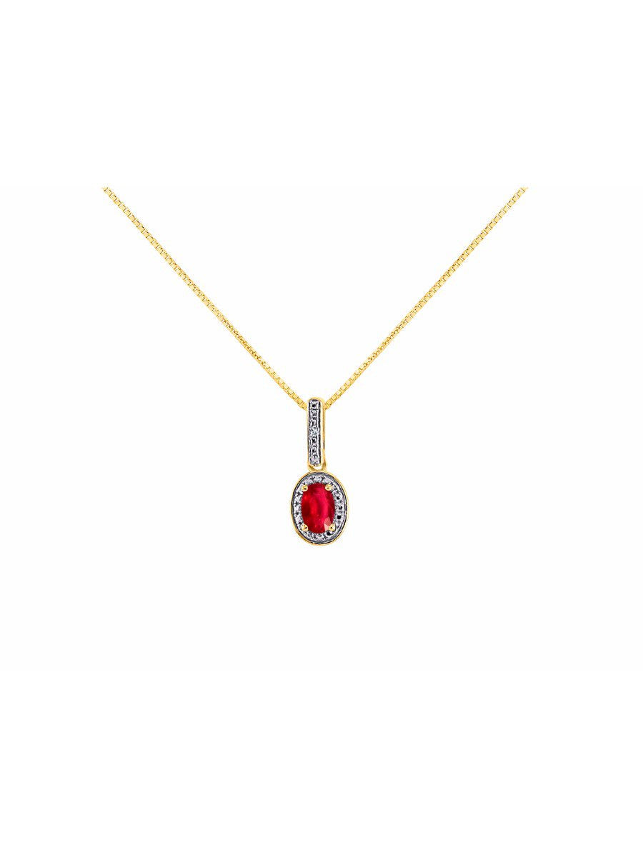 Diamond & Ruby Pendant Necklace Set in Yellow Gold Plated Silver Stunning Halo D