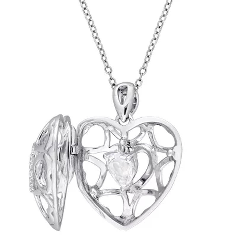 Dancing White Topaz Multi-Heart Locket Pendant with 18" Sterling Chain