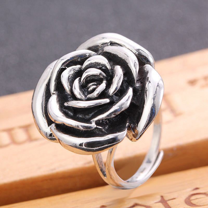 Silver 925 Silver Ring Natural Three-Dimensional Carved Ring Vintage Personality