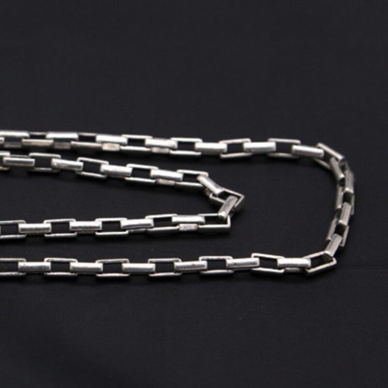 5Mm S925 Sterling Silver Checkered Chain Necklace Men Male Pure Thai Silver