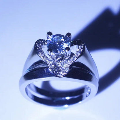 New Fashion Creative Exquisite Women'S Heart Shaped Simulation Zircon Ring Set E