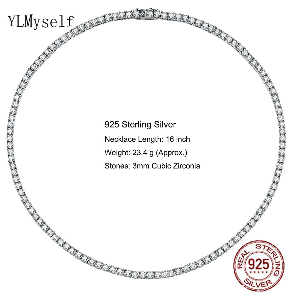 100% Guarantee Real 925 Sterling Silver 41/45/51/56/61CM Tennis Necklace 3/4Mm