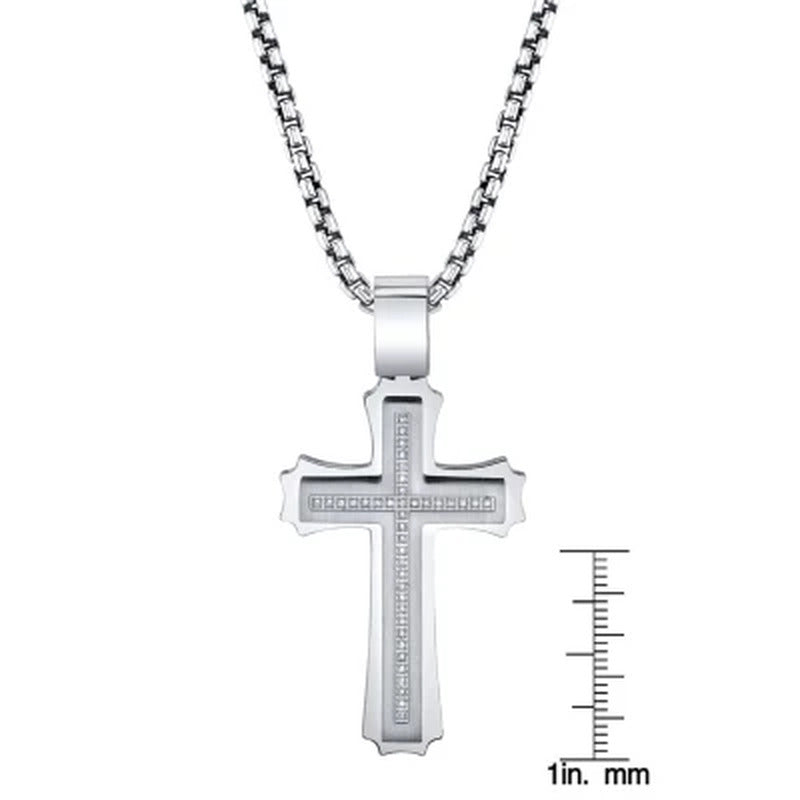 Spartan .20 CT. T.W. Diamond Cross Stainless Steel Pendant