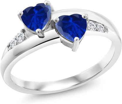 925 Sterling Silver Blue Created Sapphire and White Lab Grown Diamond Women Ring