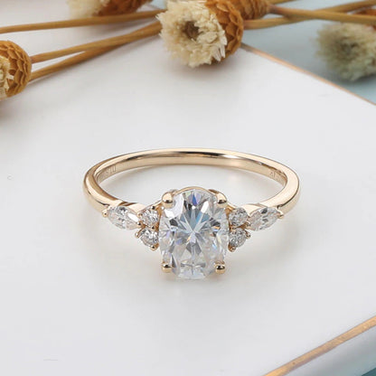 Solid 14K 585 Yellow Gold Ring 6*8Mm 1.5CTW Oval Moissanite Engagement Ring