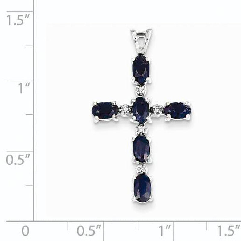 14K White Gold Diamond and Sapphire Cross Pendant