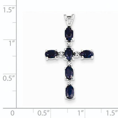 14K White Gold Diamond and Sapphire Cross Pendant