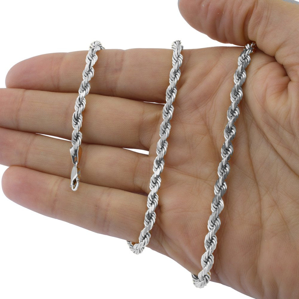 10K White Gold 5Mm Rope Chain Diamond Cut Pendant Necklace, Mens Jewelry with Lo